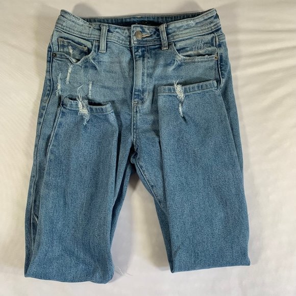 WINDSOR WOMENS SIZE 3 DENIM DISTRESSED BLUE SKINNY JEANS KNEE CASUAL TAPERED - Picture 7 of 15